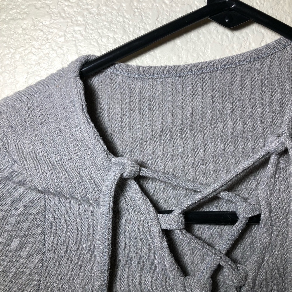 Grey lace up long sleeve shirt